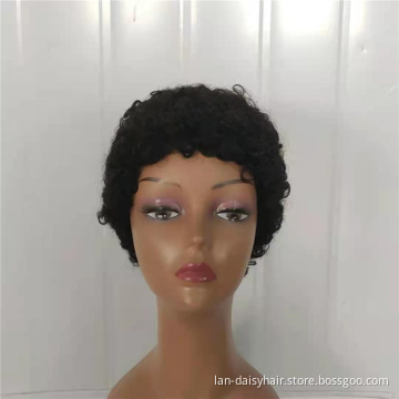 Cheap Factory Price  Good Quality Short Pixie Cut Kinky  Curly Machine Made None Lace 100% Human Hair Wigs